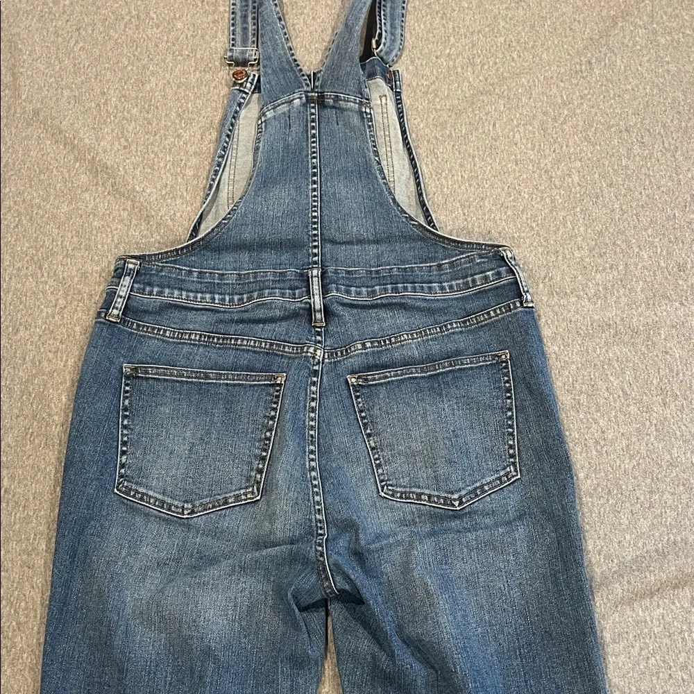 MADEWELL, skinny leg, denim blue overalls, in Jansing wash. Size large. - Picture 5 of 7